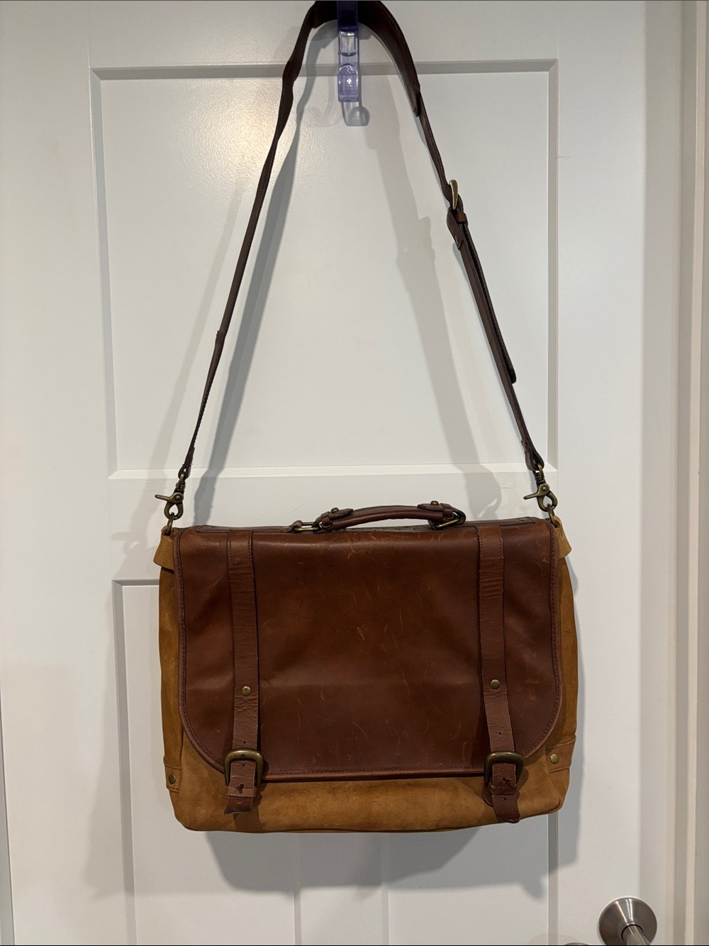 Vintage Leather Messenger Bag adjustable strap